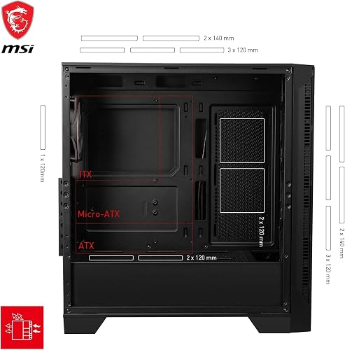 MSI MAG Forge 320R Airflow Boîtier PC Moyen Tour - ATX, Compatible avec Les GPU RTX 40, Ventilateurs ARGB, filtres à poussière magnétiques, Verre trempé, Hub de contrôle ARGB, USB Type-A 3.2 Gen 1 - 5