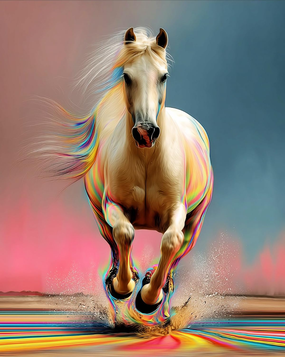 Liubaishi Multicolour Paint By Numbers For Adults, Rainbow Horse, 40X50 Cm Acrylic Canvas Kit With Brushes