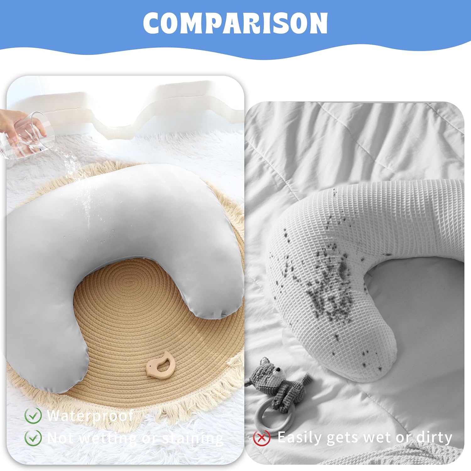 Hooyax Waterproof Nursing Pillow Cover, Stretchy Nursing Covers for New-Designed Breastfeeding Pillows, Adorable Infant Feeding Pillow Slipcover for Baby Boy and Girls (Grey)