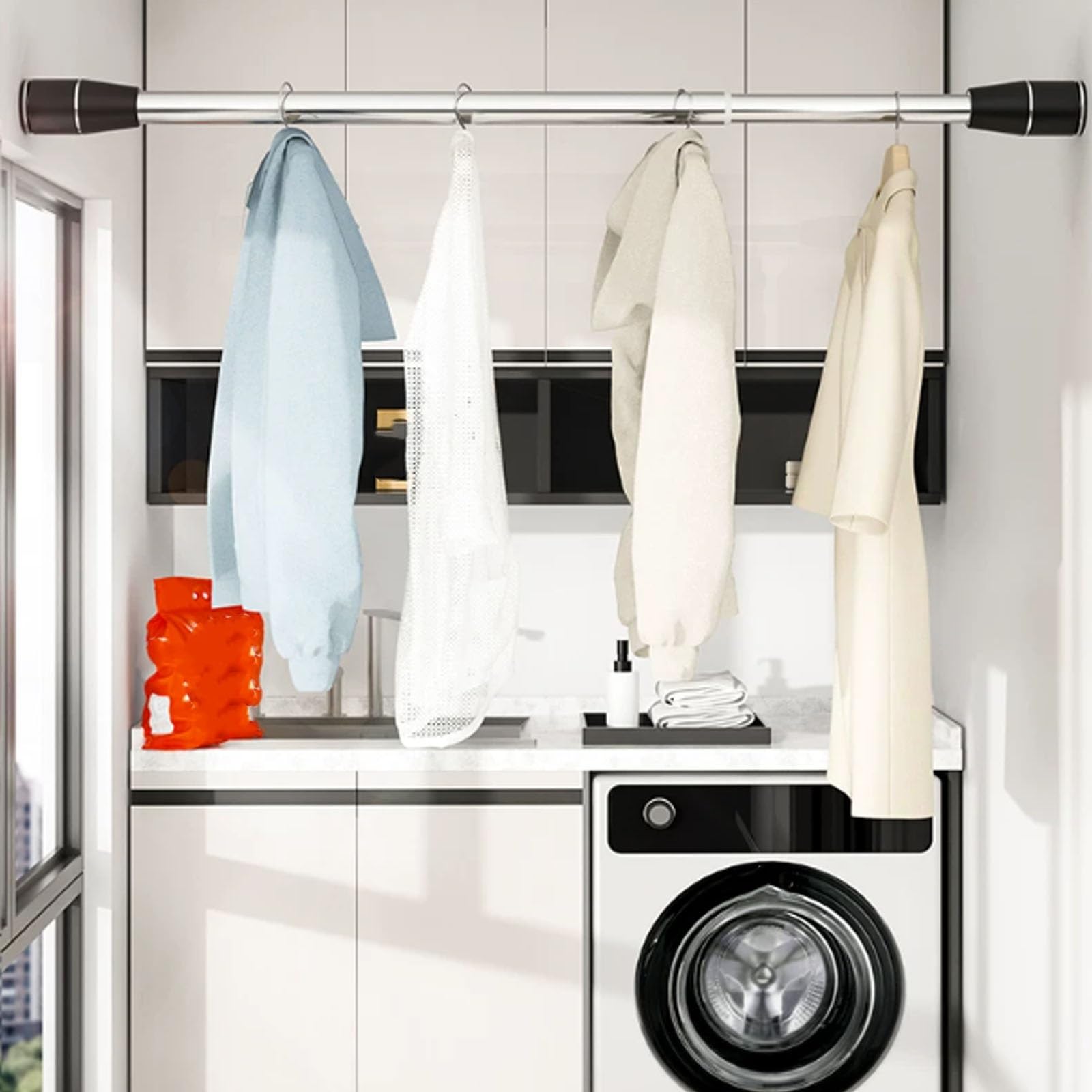Adjustable 19–118 In Shower Curtain Rod, Closet Rods for Hanging Clothes