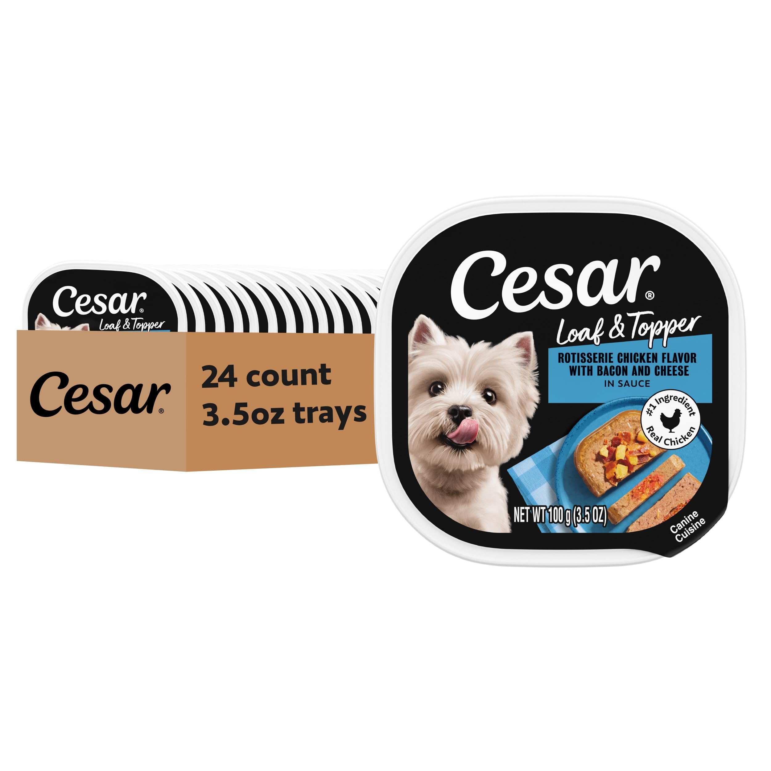 Dennis 003 Caesar デニス　シーザー Cesar Loaf & Topper Wet Dog Food, Chicken, Bacon & Cheese, 3.5 oz