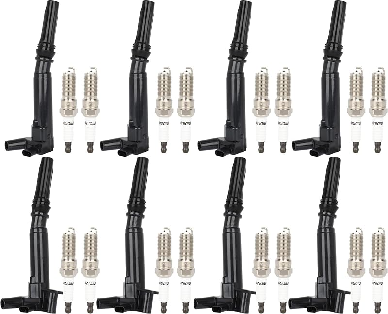 Kit de bobinas de ignição ECCPP UF834/UF865 com velas de ignição de irídio 6509 para Ford Super Duty V8 6.2L – 8 bobinas e 16 velas