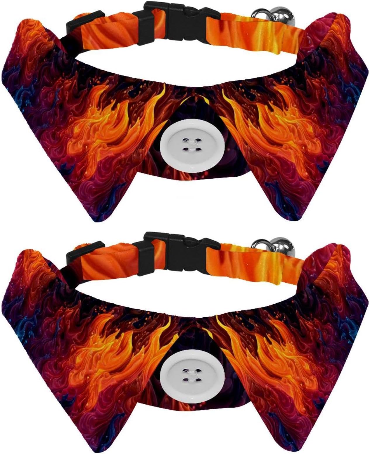 Double Pack Stylish Dog Bow Ties Collar – Secure Elastic Design for Small/Medium/Large Pets, Daily Walk & Party Outfits (Cool Fire & Water Pattern (2))