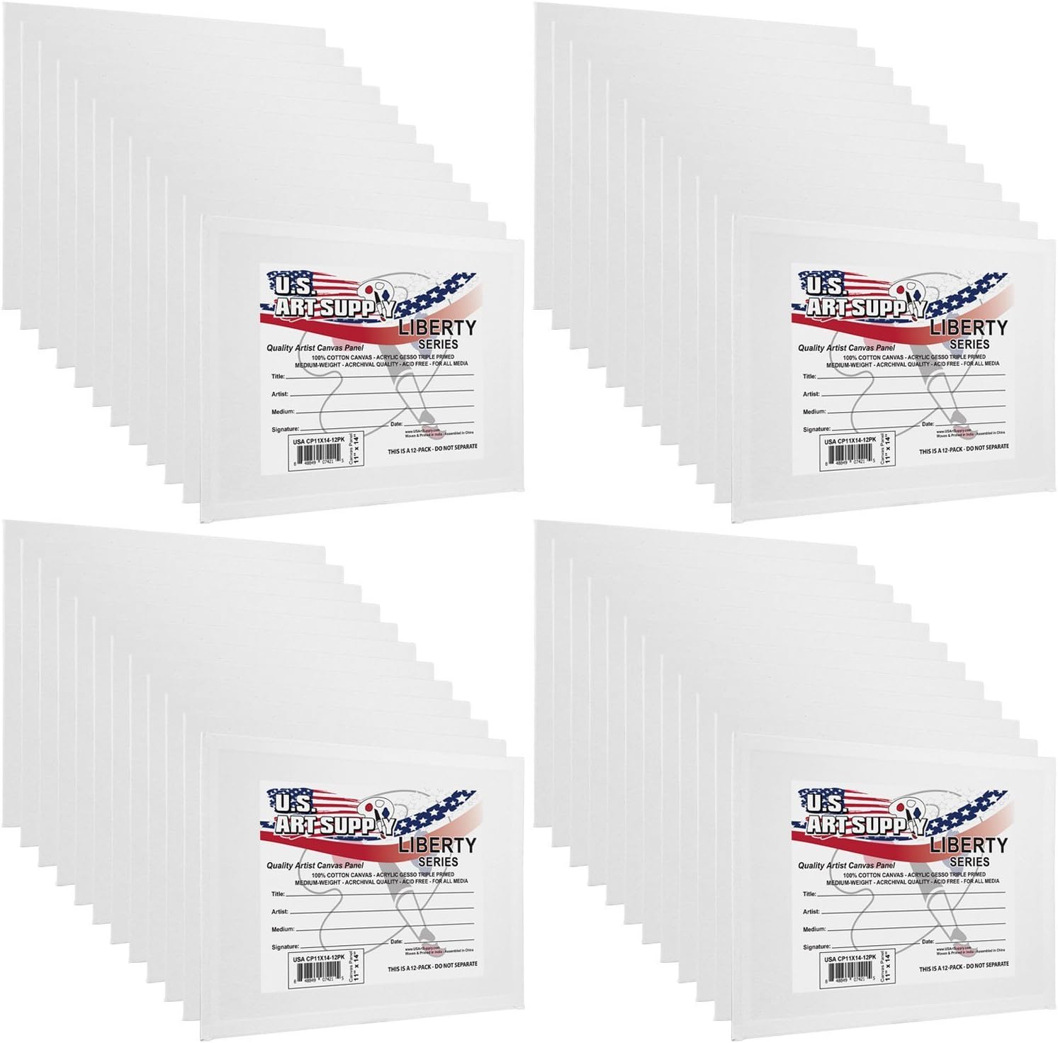 U.S. Art Supply 9 X 12 Inch Art Canvas Board Panels 48 Pack - 8 Ounce Heavyweight Cotton Acid Free Canvases for Painting Acrylics and Watercolor (1 Case of 48 Single Canvas Painting Panels)