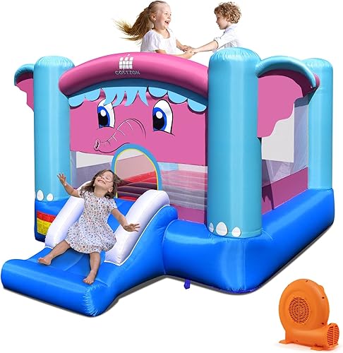 Costzon Casa inflable de rebote con temática de elefante, casa inflable para niños, para fiestas en interiores y exteriores, diversión familiar con