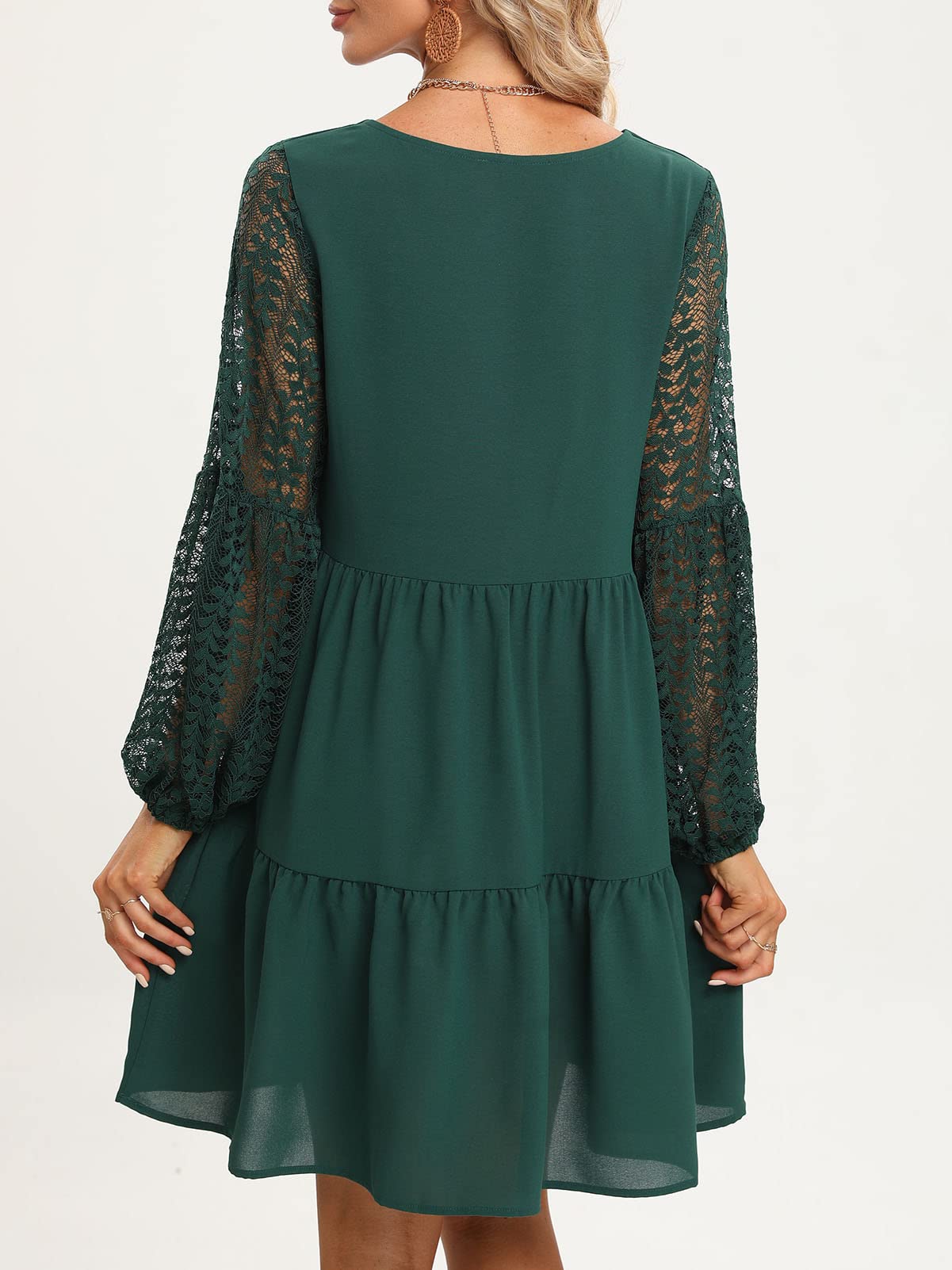 LATH.PIN Vestiti Donna Estivi Eleganti Maniche Lunghe Pizzo Vestito Donna con Tasca Scollo a V Sexy Vestito da Cerimonia Casual Abito da Spiaggia