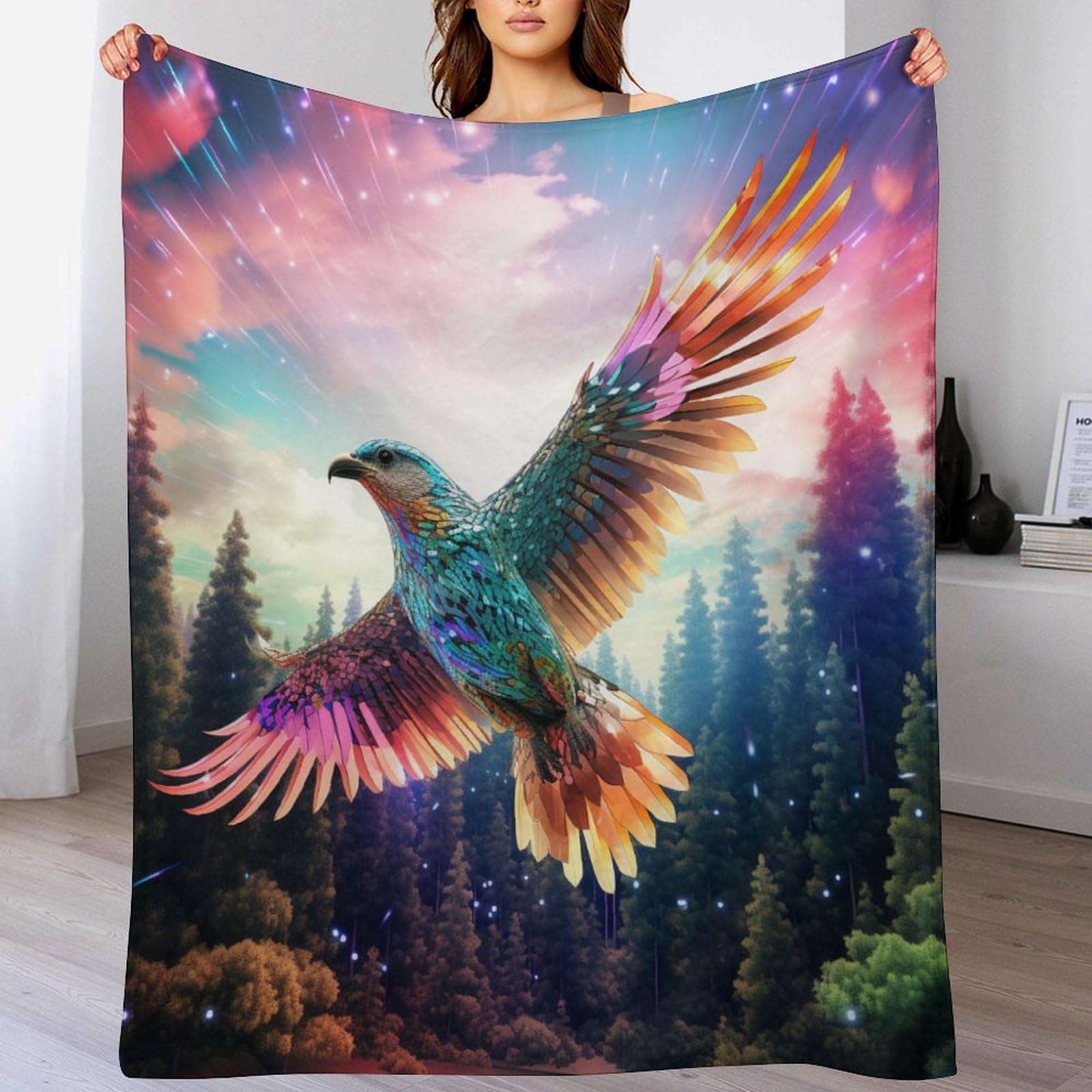Manta de pájaro colorida en franela de 140x180 cm para sofá y cama