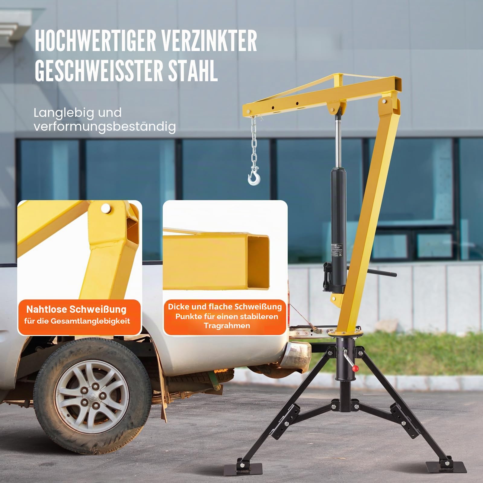 VEVOR Hydraulischer Pickup-LKW-Kran, 454 kg Tragfähigkeit, 360° drehbar, an der Anhängerkupplung montierter Kran, zum Heben von Gütern im Baugewerbe, in der Forstwirtschaft und in der Fabrik