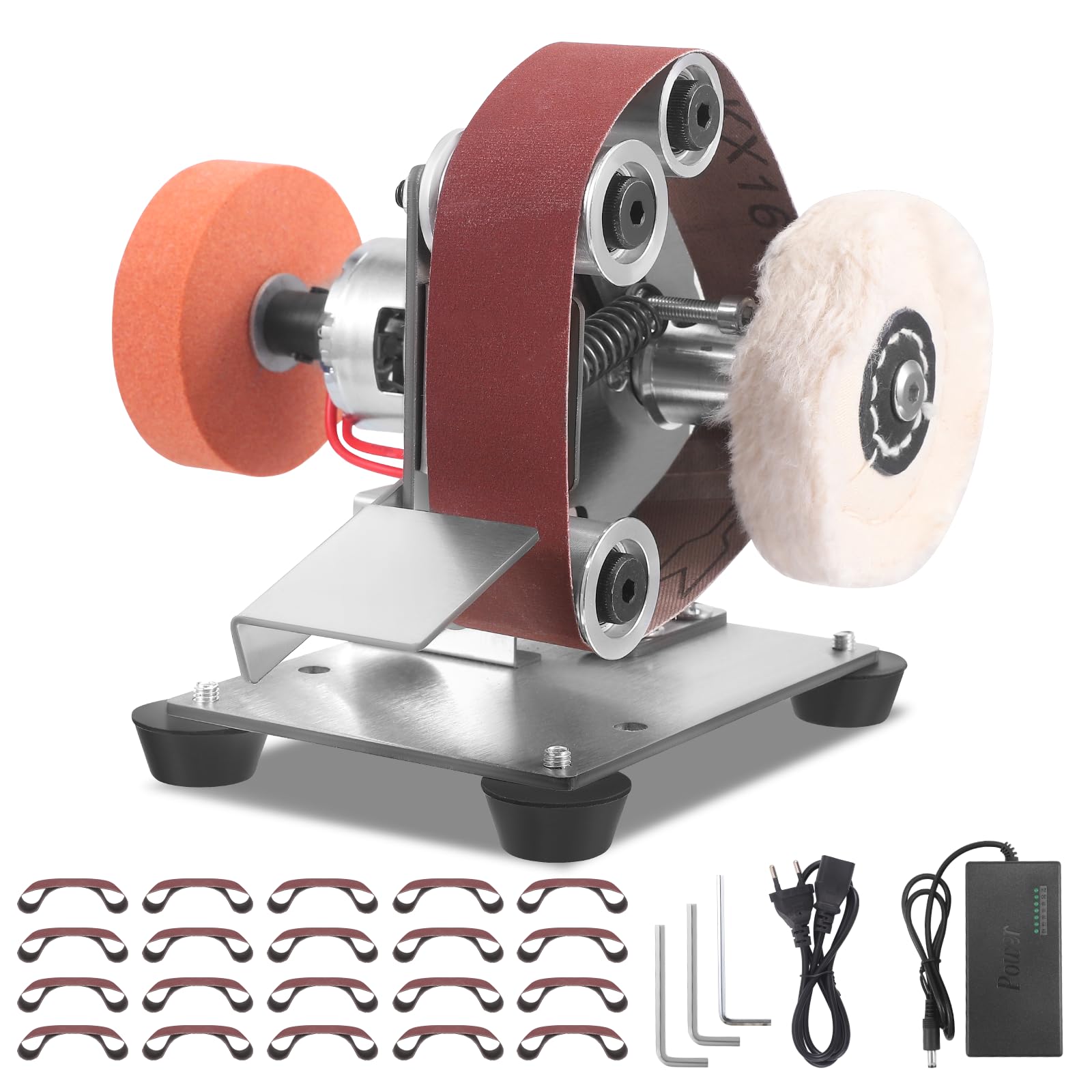 Mini ponceuse à bande, électrique, 7 vitesses réglables, petite ponceuse avec 20 bandes abrasives (grain 80-1000) pour la fabrication de couteaux, le bois, le travail du métal