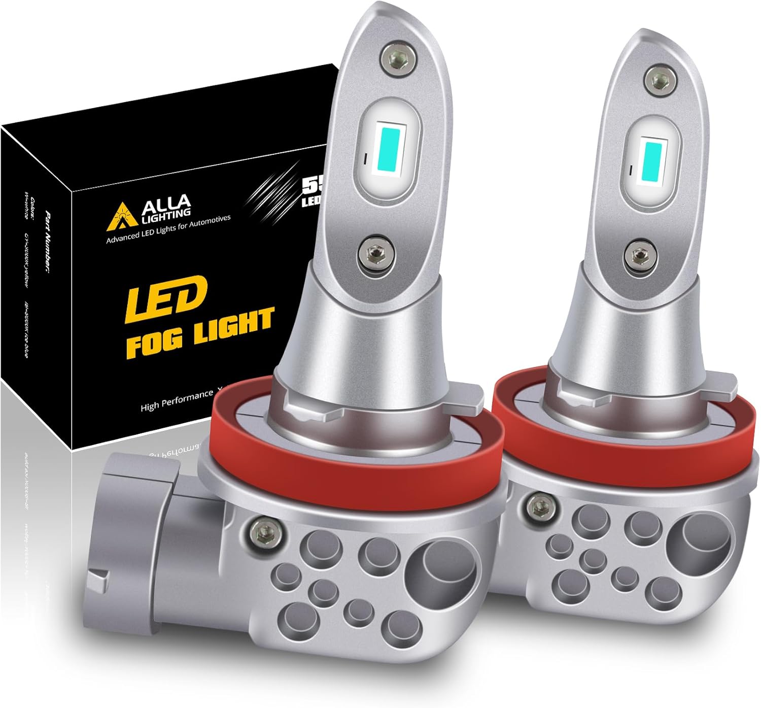 Alla Lighting 5200Lms Xtreme Super Bright LED H16 H8 H11 Fog Lights Bulbs, 8000K Ice Blue, or DRL (Daytime Running Lights Lamps) 5530-SMD 12V Upgrade
