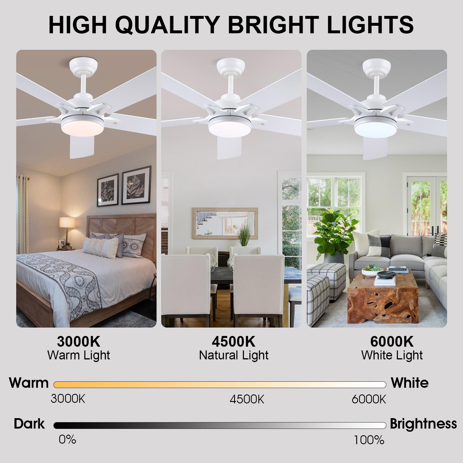Kviflon RGB Ventilateur Plafond avec Lumiere Silencieux 132 cm, Ventilateur de Plafond avec Telecommande et APP, Plafonnier Ventilateur Led pour Chambre Salon, Réversible, Pales en Bois, Blanc