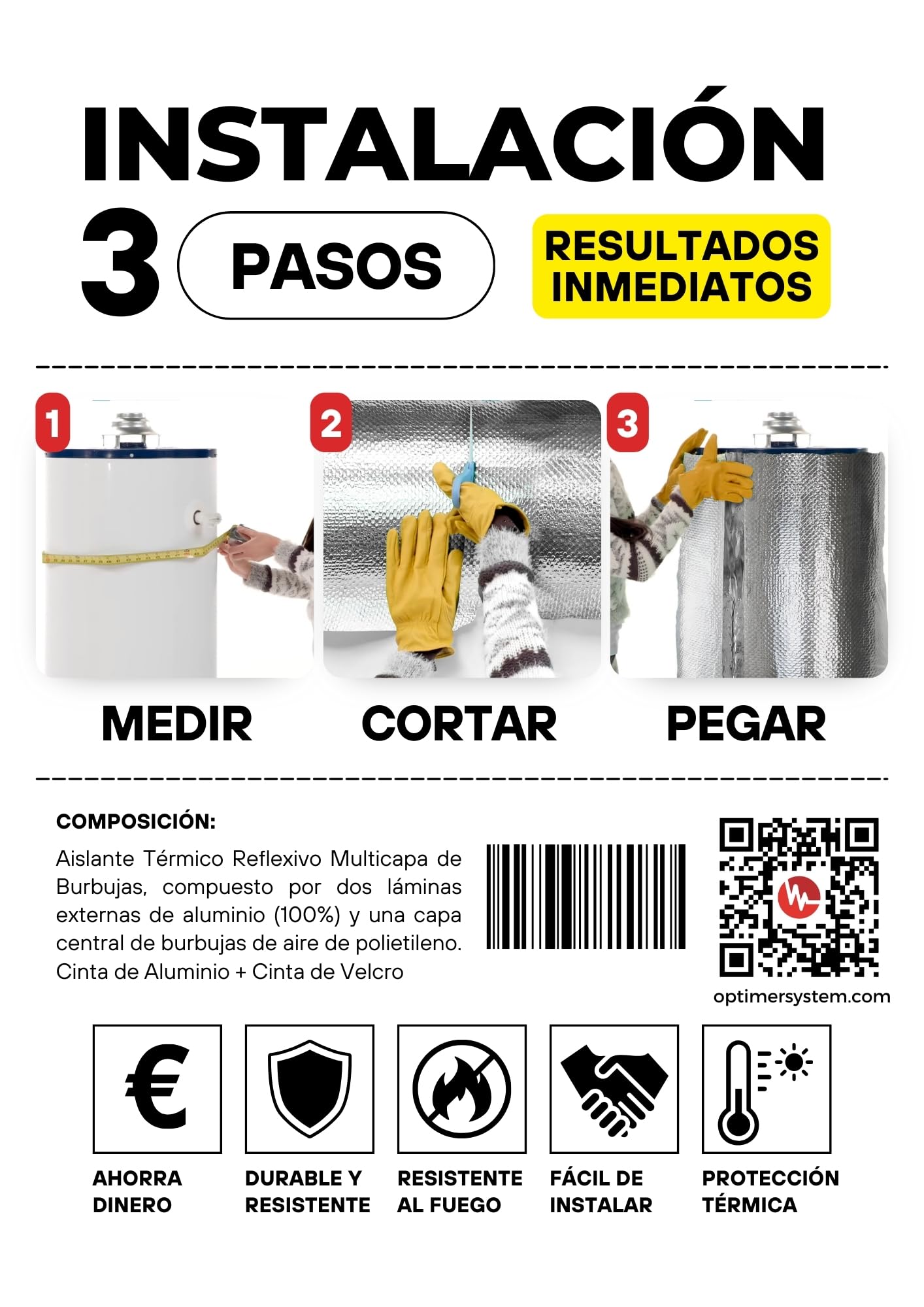 AISLANTE TERMICO reflexivo para CALENTADOR de AGUA - Reduce pérdida de calor y reduce consumo de energía - [ 1.20X1.80m ] - Incluye cinta doble cara y cinta autoadherente| 3 capas|4mm espesor