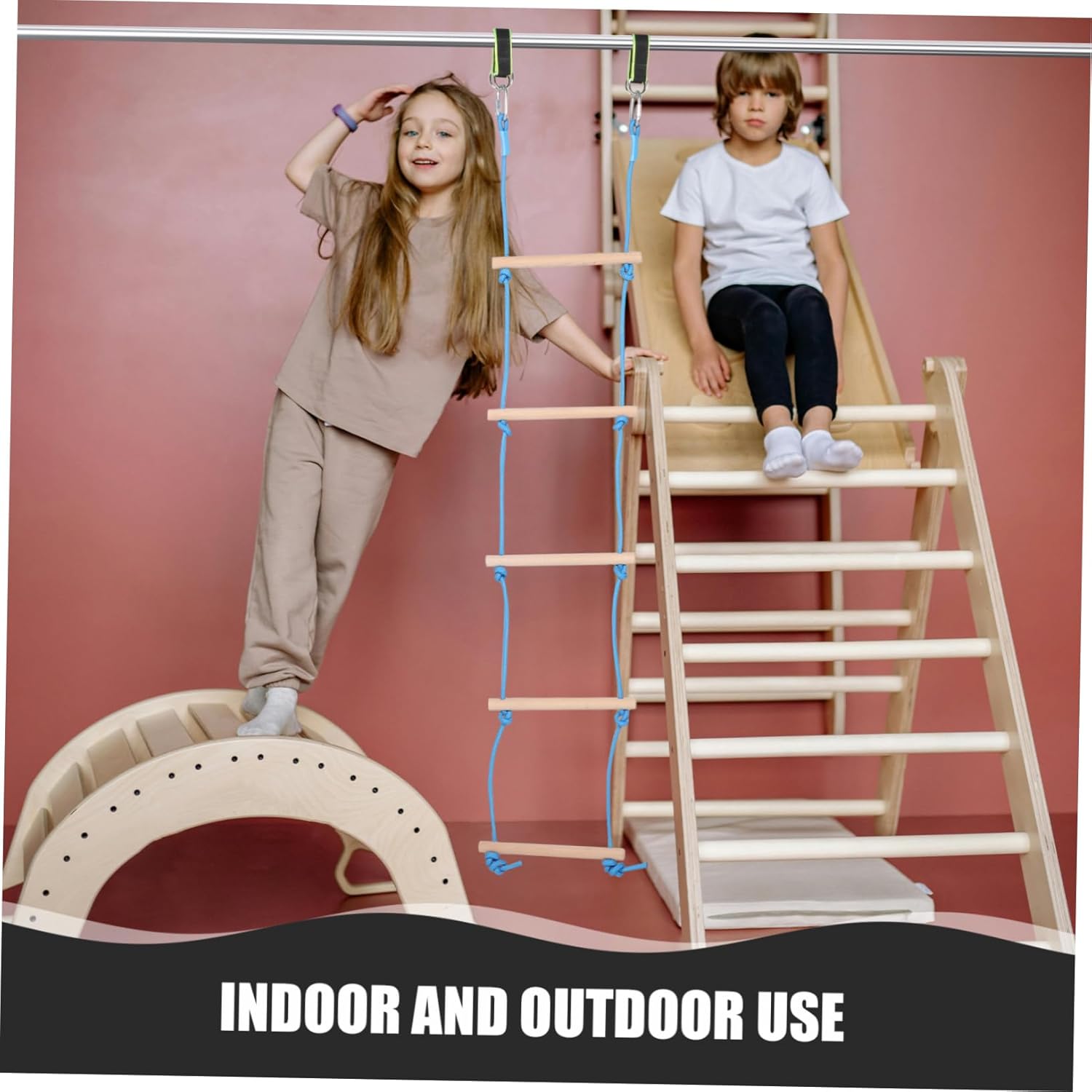 Toyvian 1set Wooden Boys and Girls Climbing Ladder Frame Step Outdoor Playground Playset for Boy Girl Portable and Lightweight Rope Ladder for Garden Play and Exercise