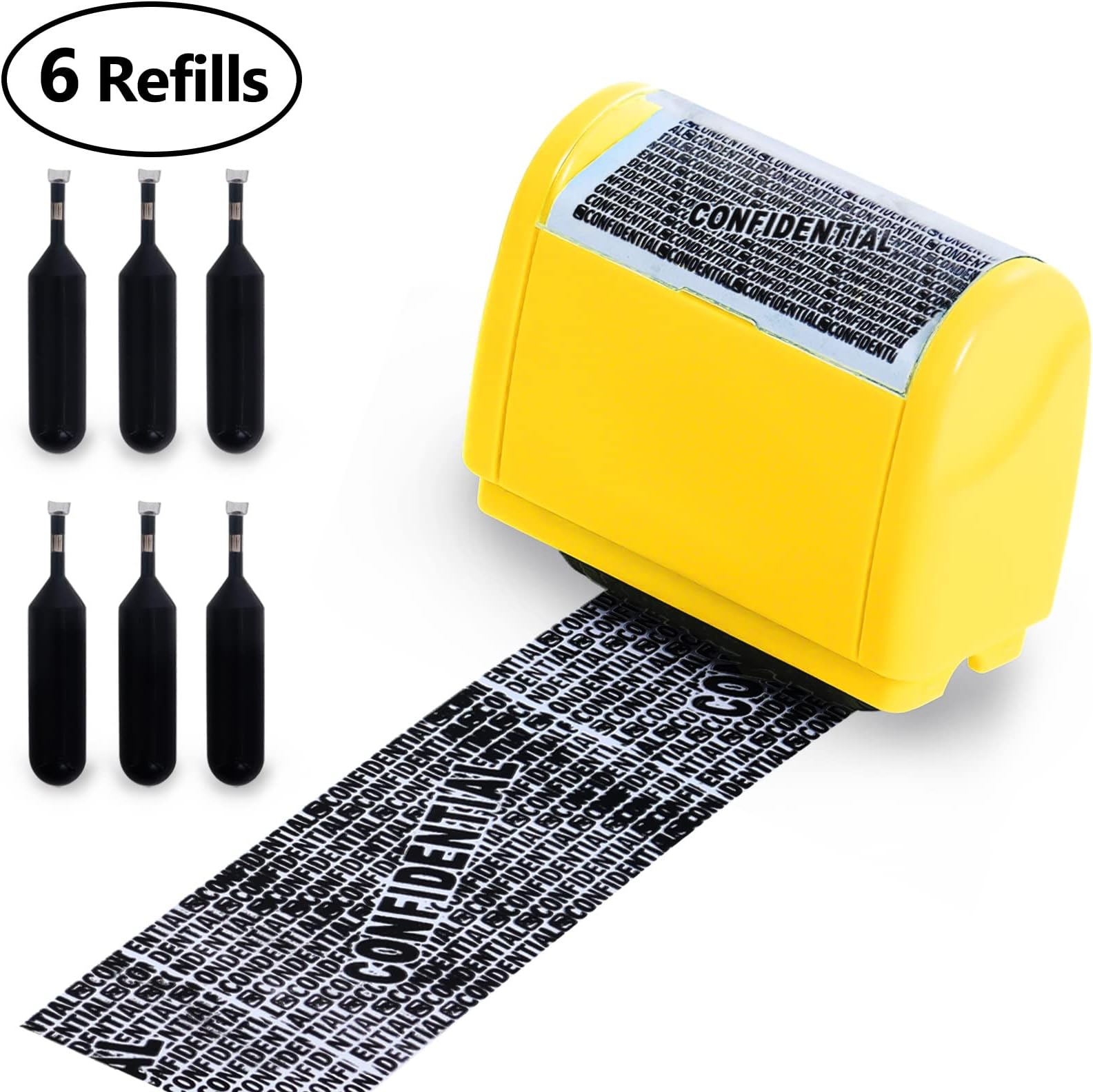 Identity Protection Roller Stamps (Included 6 Pack Refills) Wide Roller Identity Theft Prevention Security Stamp Confidential Address Blocker, Anti Theft and Privacy Safety - Yellow