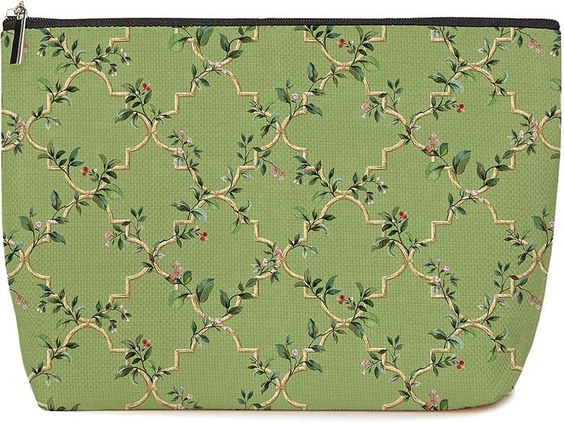Necessaire de maquiagem Lovdazzles Green Vine Floral com zíper, Multicolor 1832