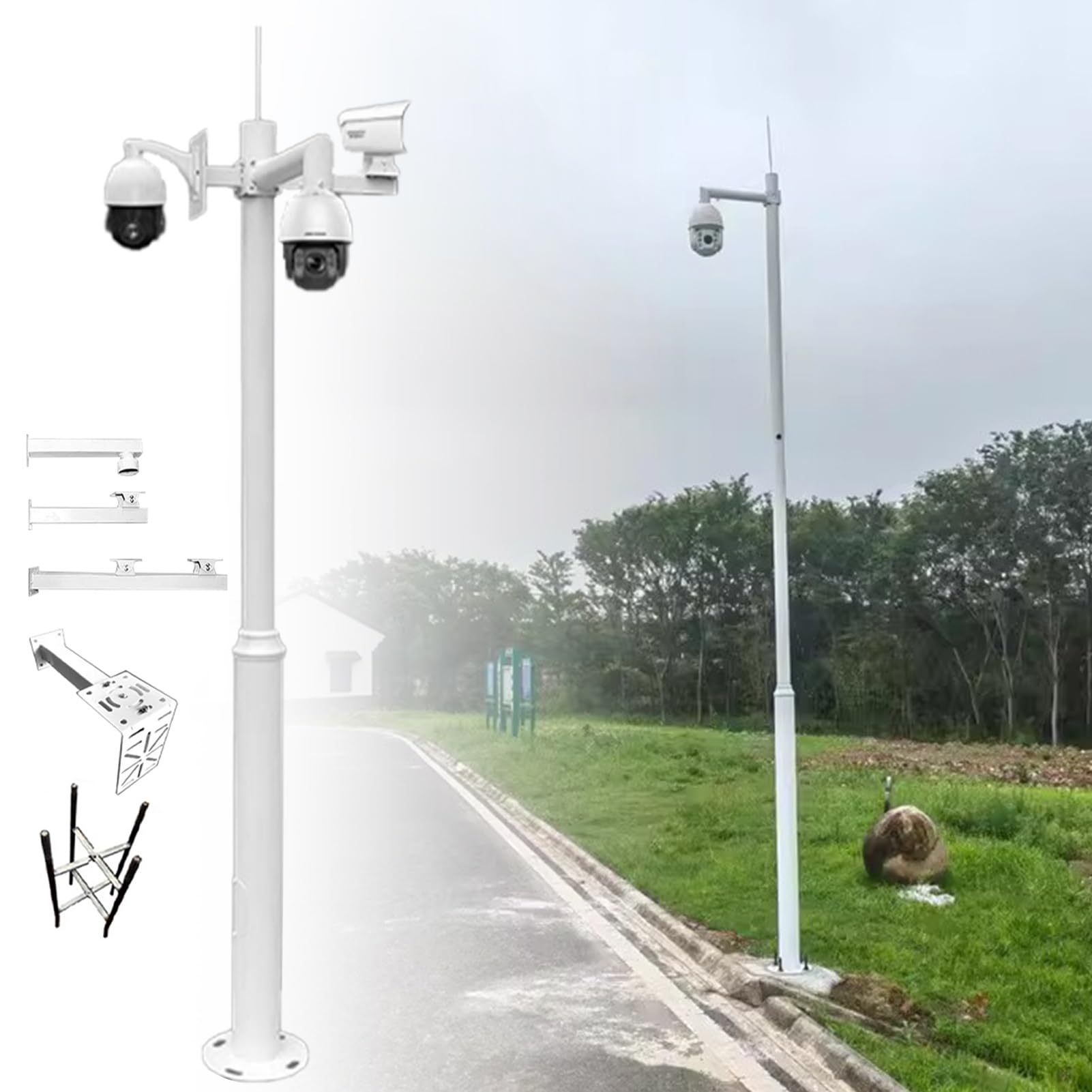 Staffa Telecamera Esterna Palo per Telecamera di Sorveglianza Esterna, Palo Universale per Telecamera di Sicurezza, Supporto a Terra per Telecamera Segmentata(3m (9.8ft))