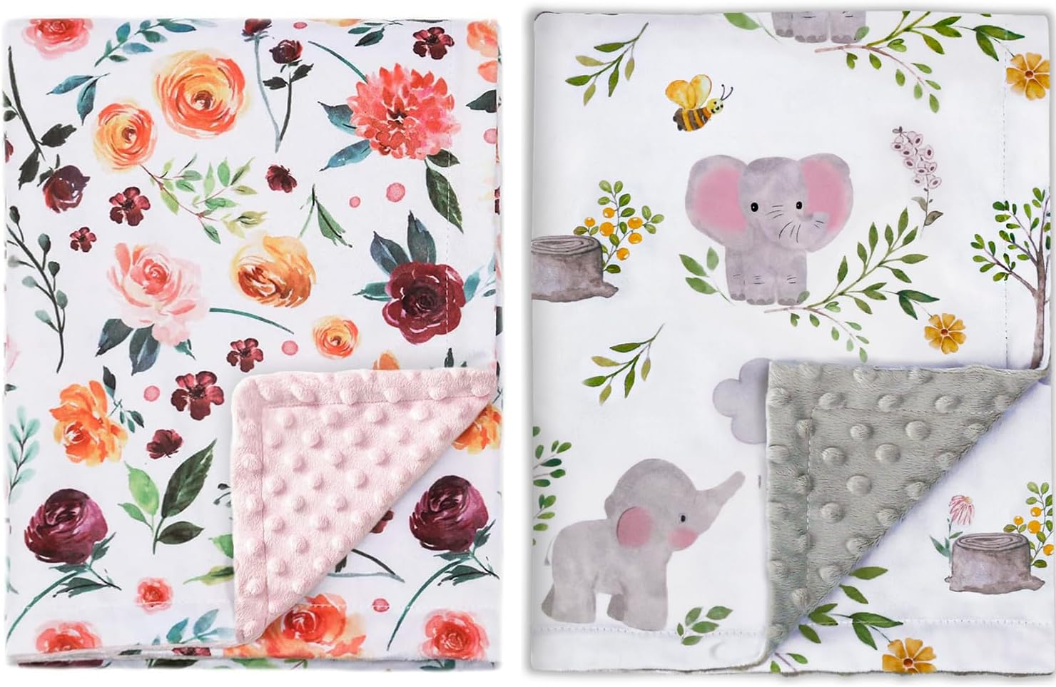 2 Pack Baby Blanket for Girls Super Soft Double Layer Minky with Dotted Backing, Receiving Blanket with Elegant Floral Multicolor Printed Blanket 30 x 40 Inch