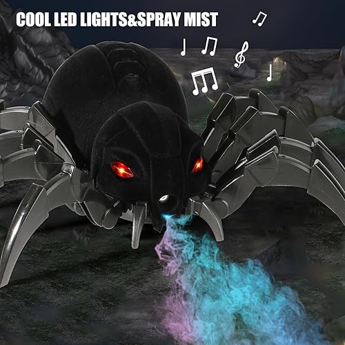 Miniatura 3 de Araña de control remoto de 11 pulgadas (11.0 in), robot araña realista con aerosol/luces/efecto de música, juguete de control remoto inalámbrico
