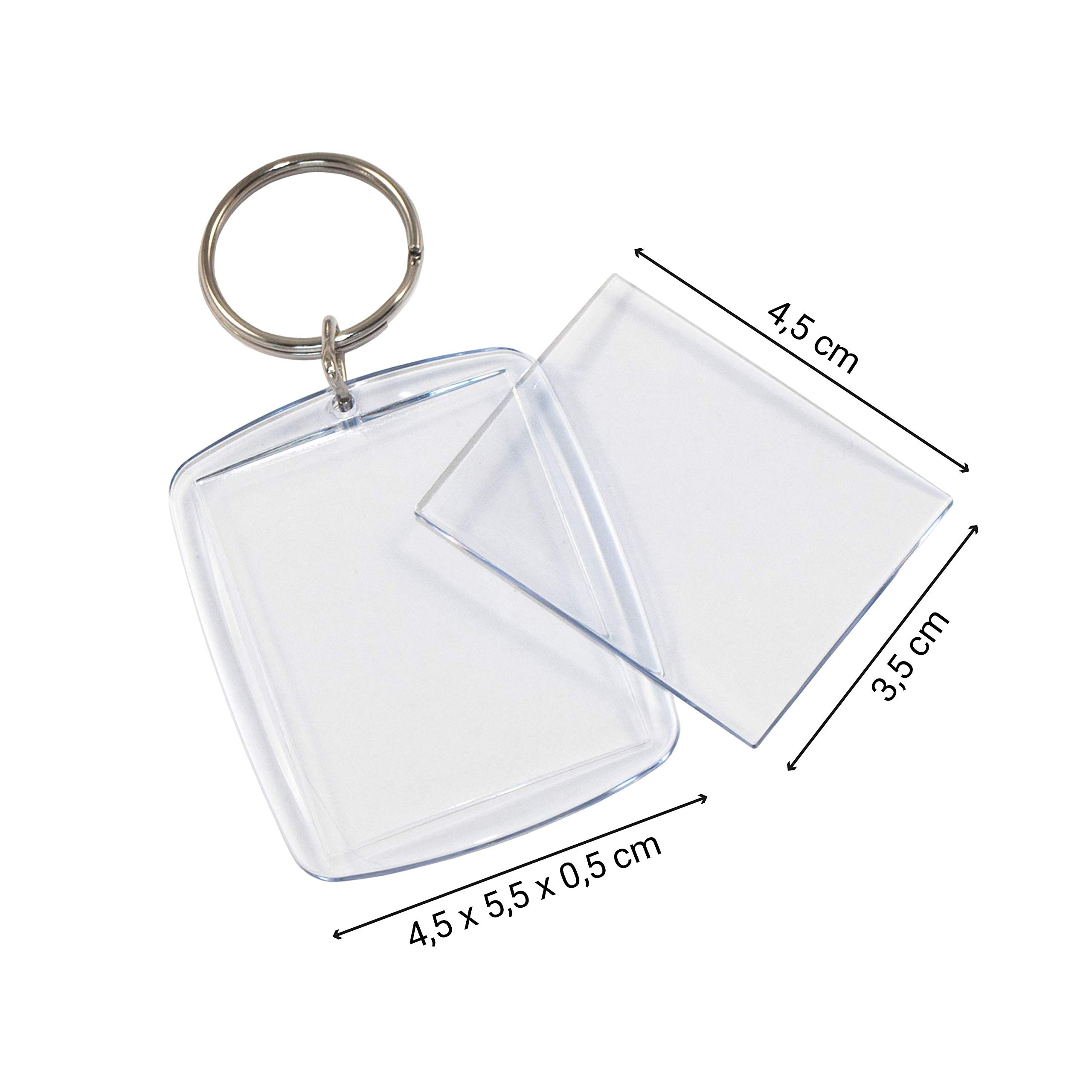 25 Stück Acryl-Foto-Schlüsselanhänger mit Schlüsselring, kratzfeste Verpackung, exakt für Passfoto, Größe 4,5 x 3,5 cm, leerer Schlüsselanhänger