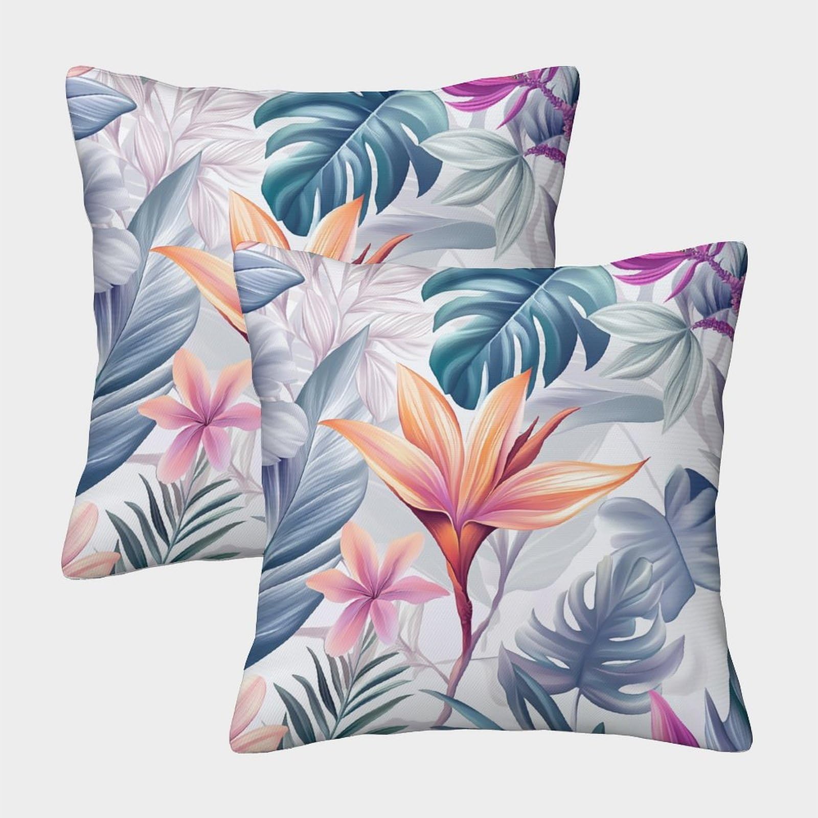 kaiyun 2 Pack Tropical Leaves.Exotic Flowers 3D Cushion Cover Pillow Cover Sofa Outdoor Decoration Square 45x45cm