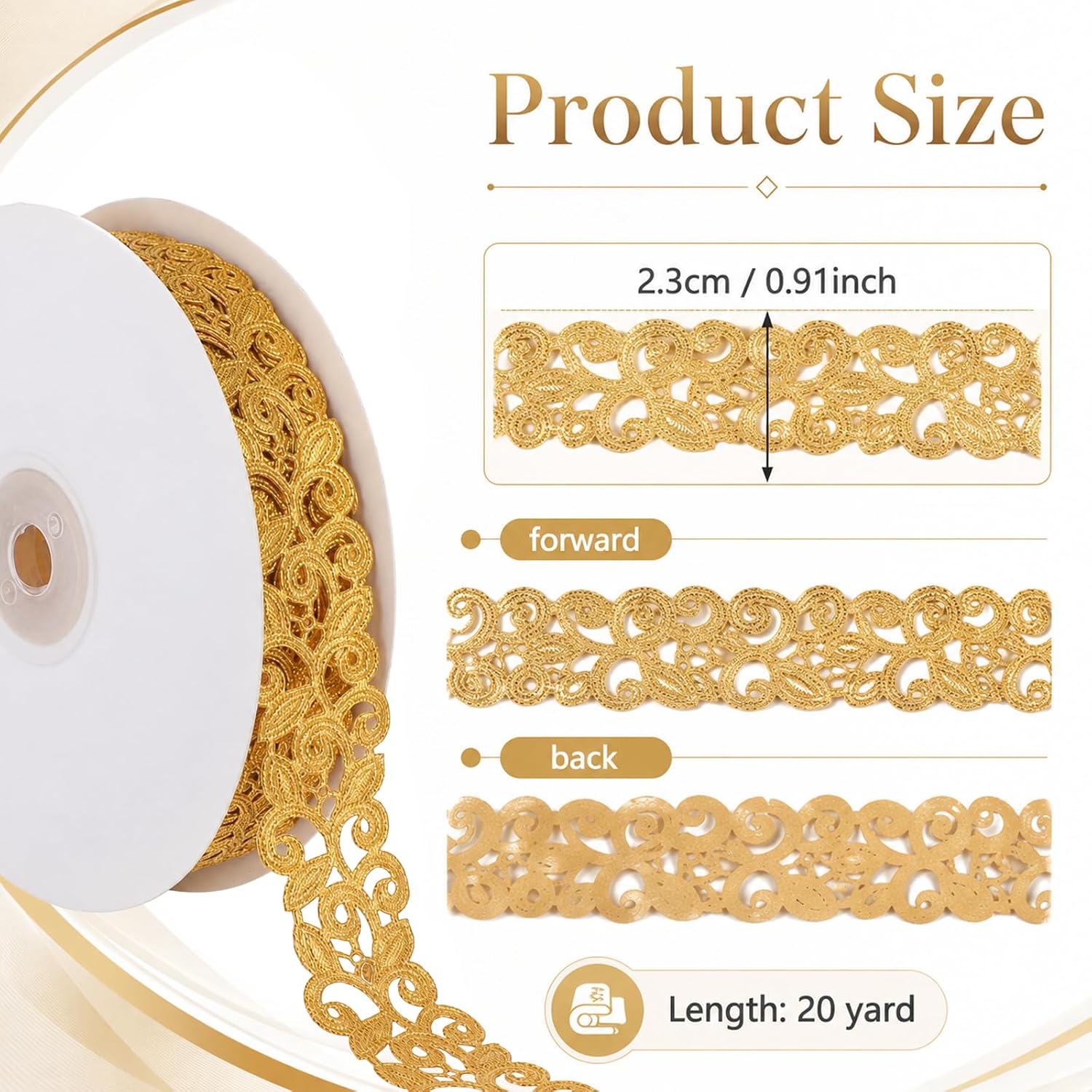 20yard Gold Lace Trim for Sewing, Flower Embroidery Lace Ribbon