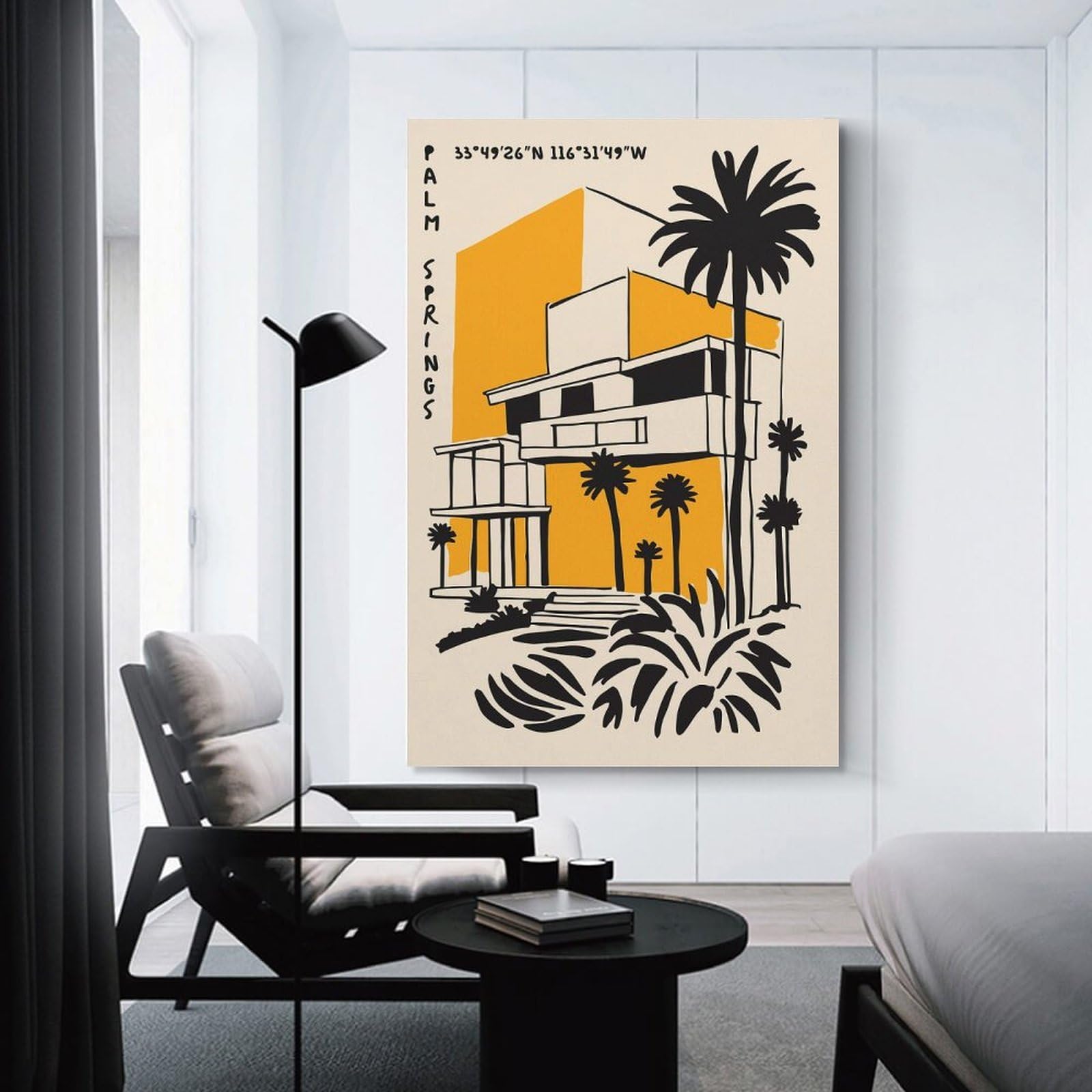 Junmoney Palm Springs Architecture Illustration Decorative Canvas Print 24x36inch(60x90cm), for Gallery Wall Layouts in Home Or Office, Home Wall Art for Statement Displays