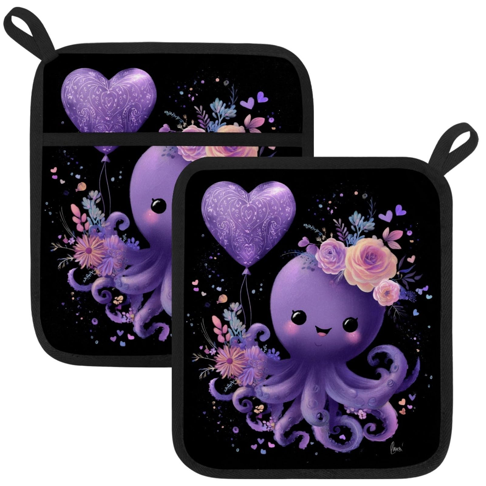 VAPOKF Octopus Heat Resistant Pot Holders, Thick Pot Holders Pad with Hanging Loop for Kitchen, Oven Cloth Pads for Kitchen Baking Microwave Oven