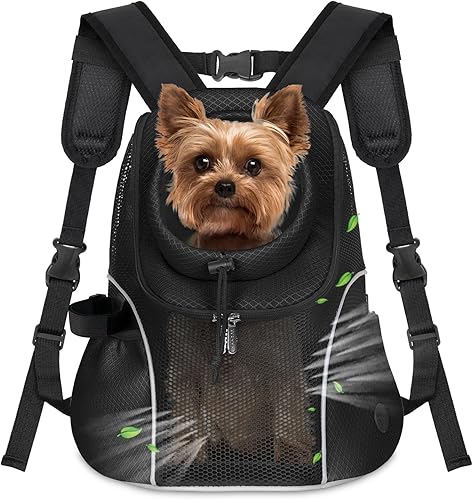 WOYYHO Mochila transportadora para perros pequeños, mochila frontal de malla ventilada para perros con cinturón de seguridad para viajes,