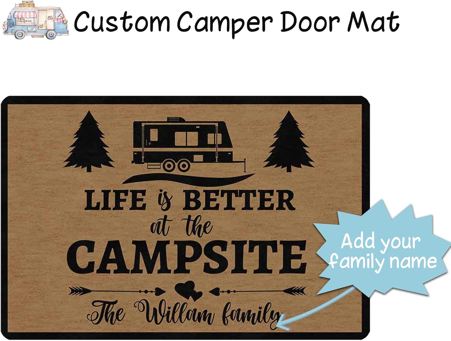 Personalized Camper Welcome Rugs,Custom Camping Door mat with Family Name,Customized Camper Rug,Camper Accessories Sign Decorations for RV Trailer Motorhomes Inside Outside Indoor Outdoor,30X18 in