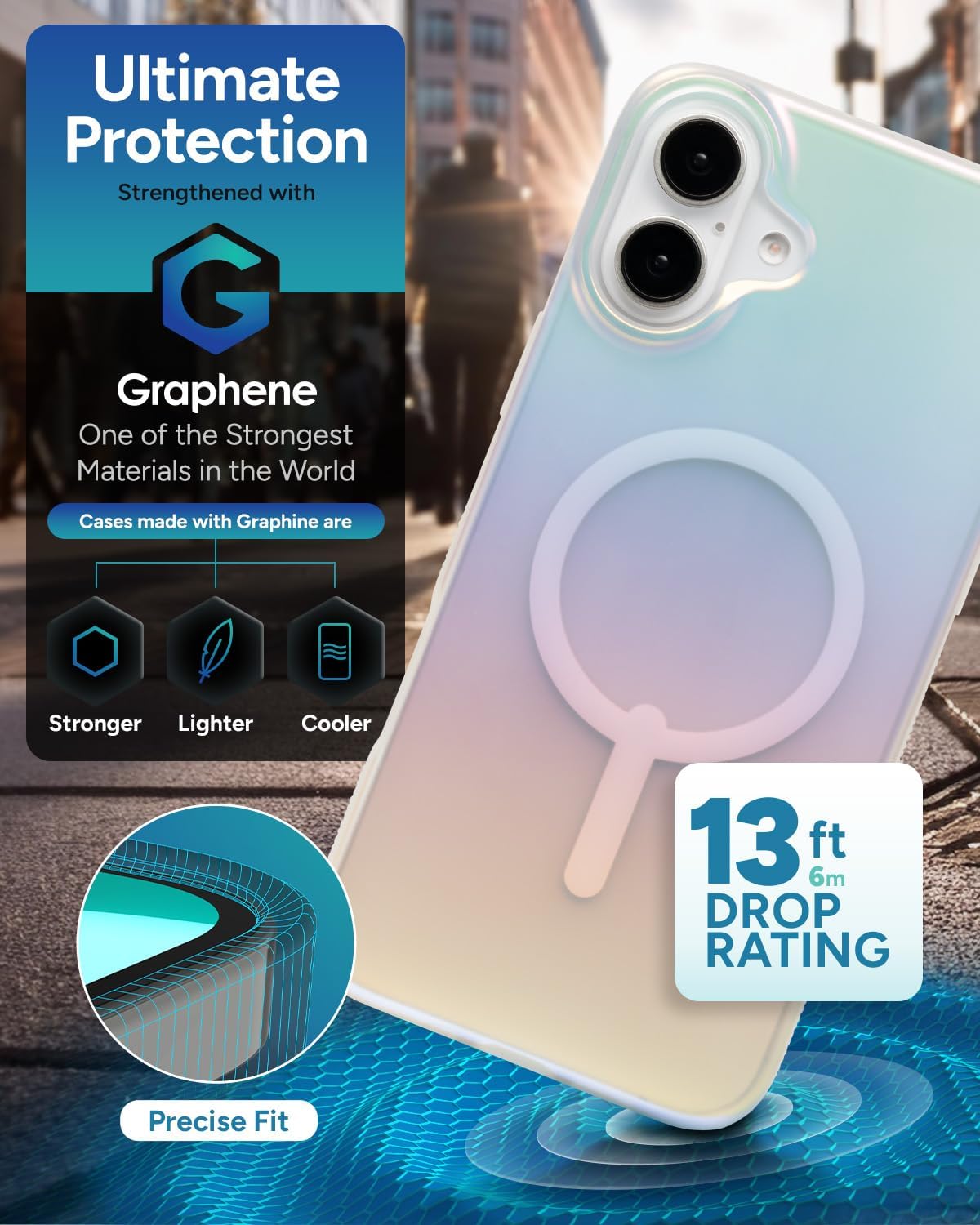 ZAGG Milan Snap Case for iPhone 16 Pro - Color Changing Finish, MagSafe & Wireless Charging Compatible, 13ft Drop Protection, Graphene Reinforced, Eco-Friendly, Matte Iridescent