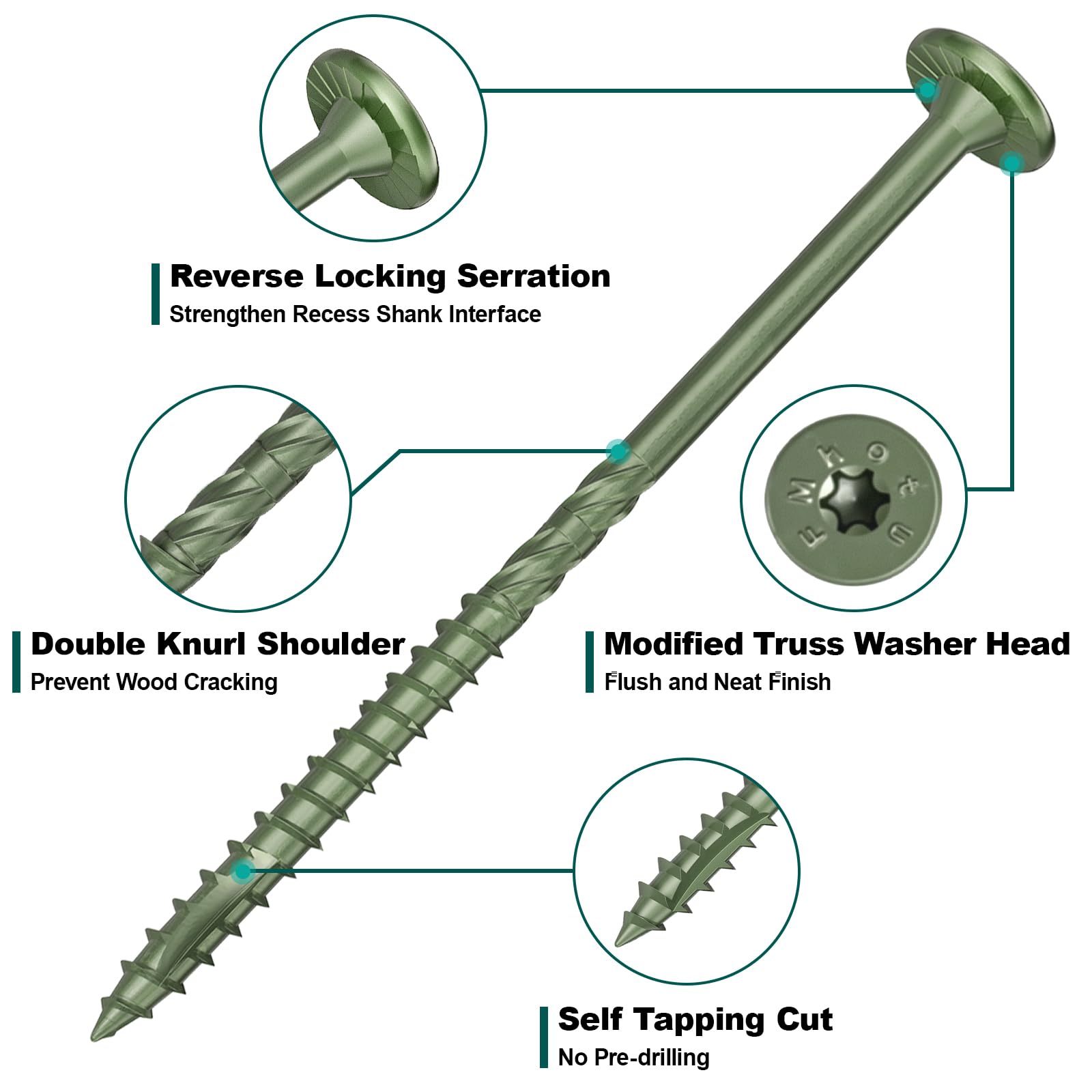 Tornillos resistentes de 6 pulgadas para exteriores, 250 tornillos de madera Star Drive, tornillos de madera resistentes a la corrosión para madera/troncos/madera de paisajismo (#14 x 6 verde)