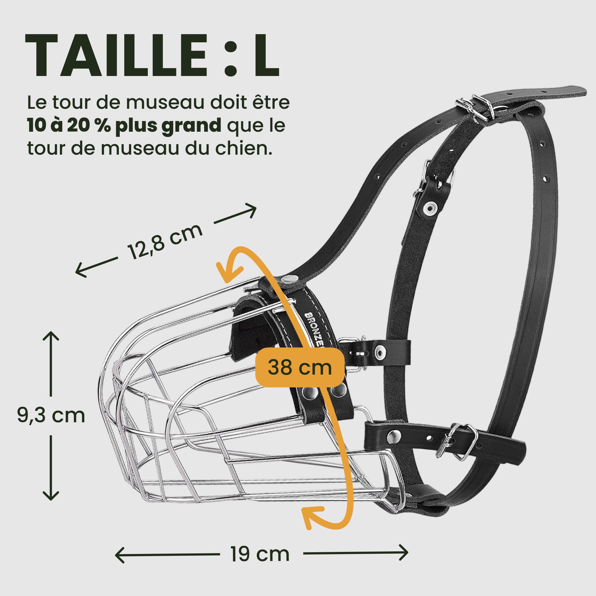 BRONZEDOG Muselière pour Chien en Fil de Fer - Berger Allemand pour Chiens de Taille Moyenne et Grande - Panier en métal Durable pour Mordre, mâcher et aboyer (L)