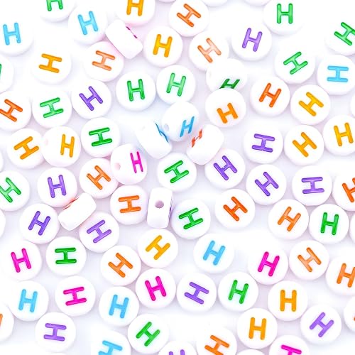 Sunrica 300Pcs Round Letter Pony Beads H 4X7mm Individual Alphabet Beads for Friendship Bracelets Making - Round - H