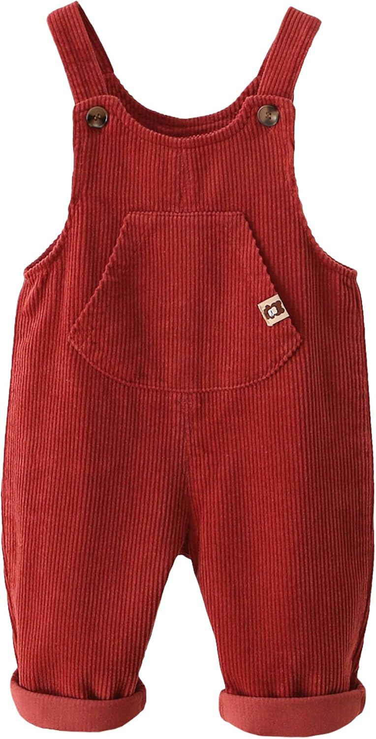 Happy Cherry Toddler Boy Girl Soft Corduroy Suspender Pants Baby Bib Overalls Infant Adjustable Button Romper