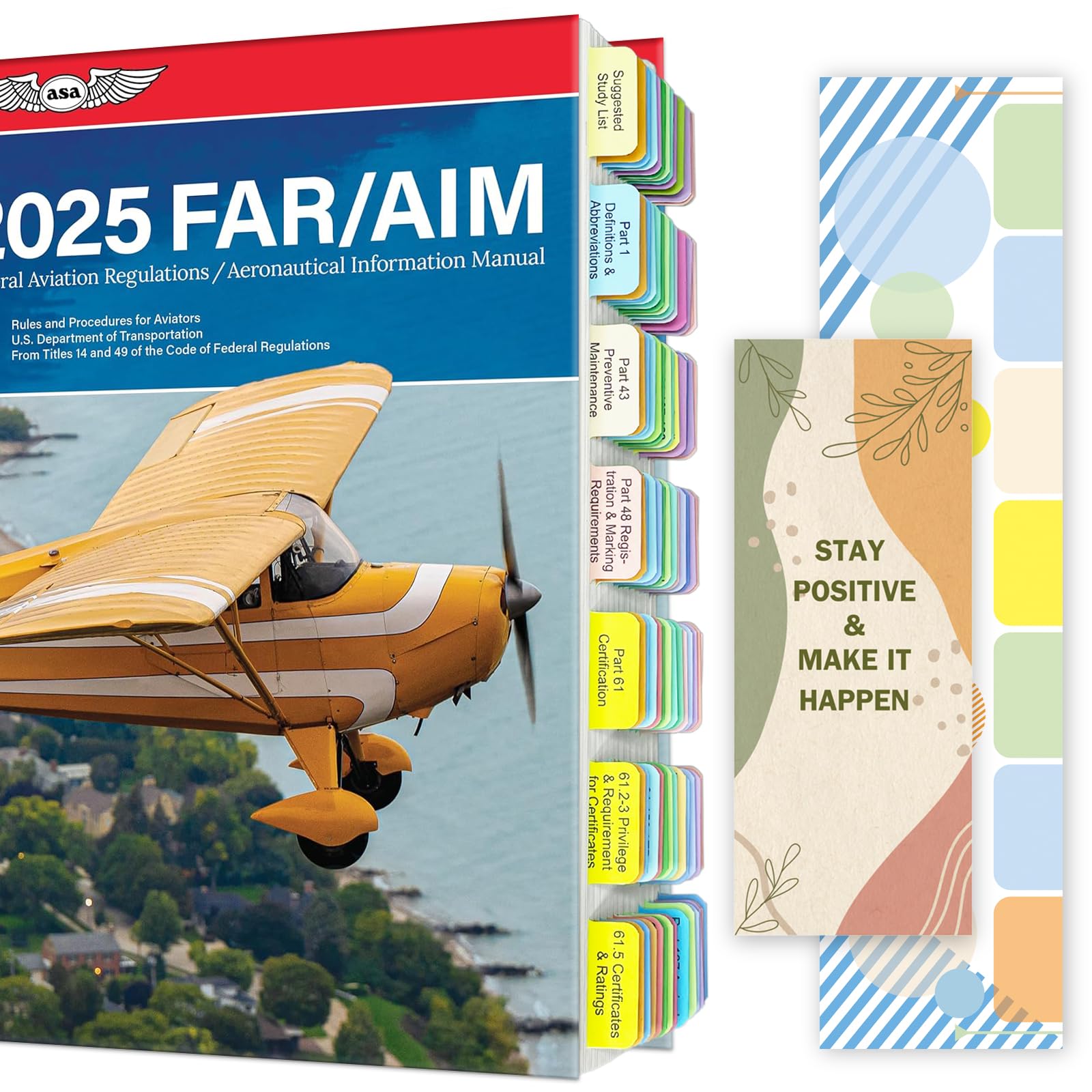 Updated FAR/AIM 2025 Tabs for Private Pilot, 68 Printed Tabs + 12 Blank, Color-Coded & Tear-Resistant Index Tabs, with Placement Guide and Bookmark (