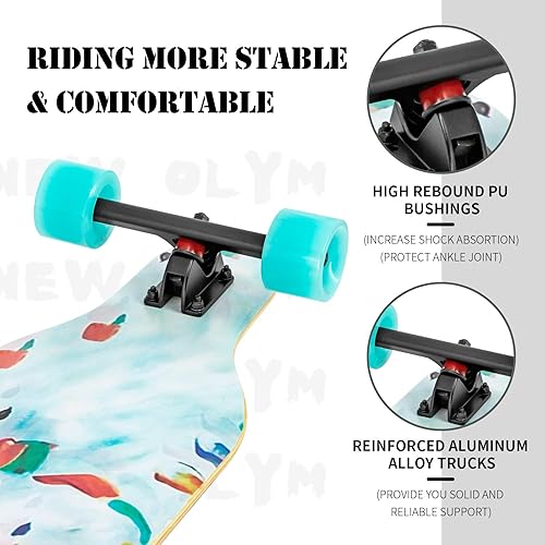 Miniatura 5 de New Olym Longboard Skateboard, 44 pulgadas, 8 capas de arce canadiense Drop Through Longboards para jóvenes principiantes.