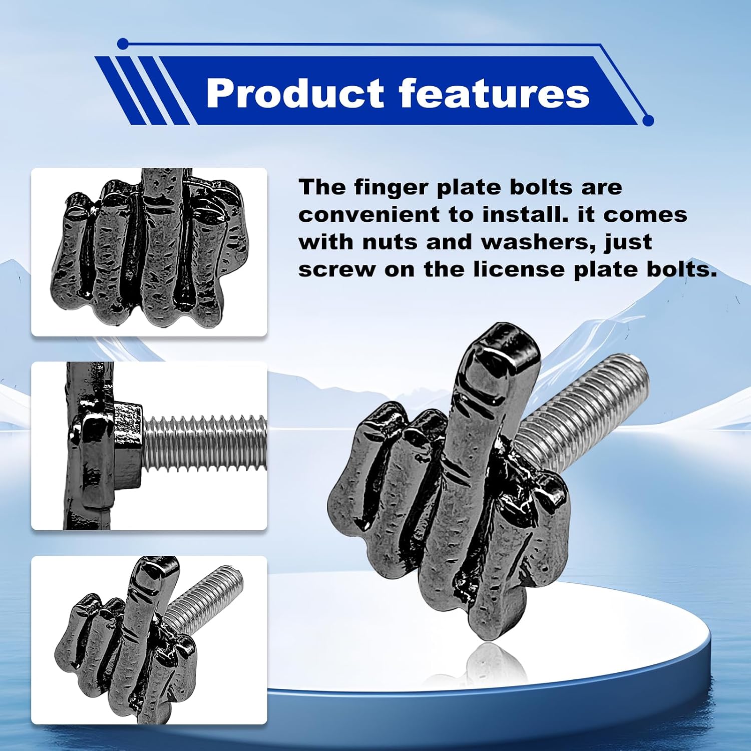 License Plate Screw Kit, Stainless Steel Finger Style Fastener Bolts Compatible with Car Truck Motorcycle, 4Pcs Black Mounting Hardware for Tag Frame Windshield Trim image 3