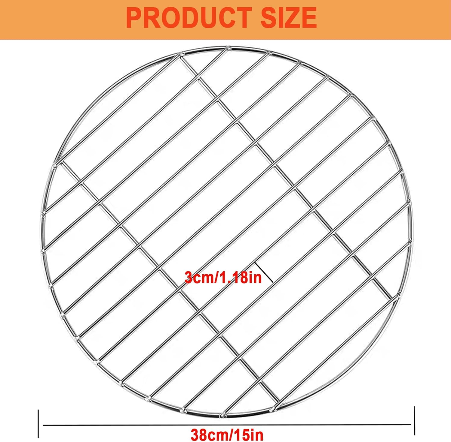 15 Inch Grill Grate, Round Fire Pit Replacement, Stainless Steel BBQ Cooking Grid, Non-Stick Camping Grill for Outdoor, Backyard & Party Use, Fits Round Fire Pits & Portable Cookware