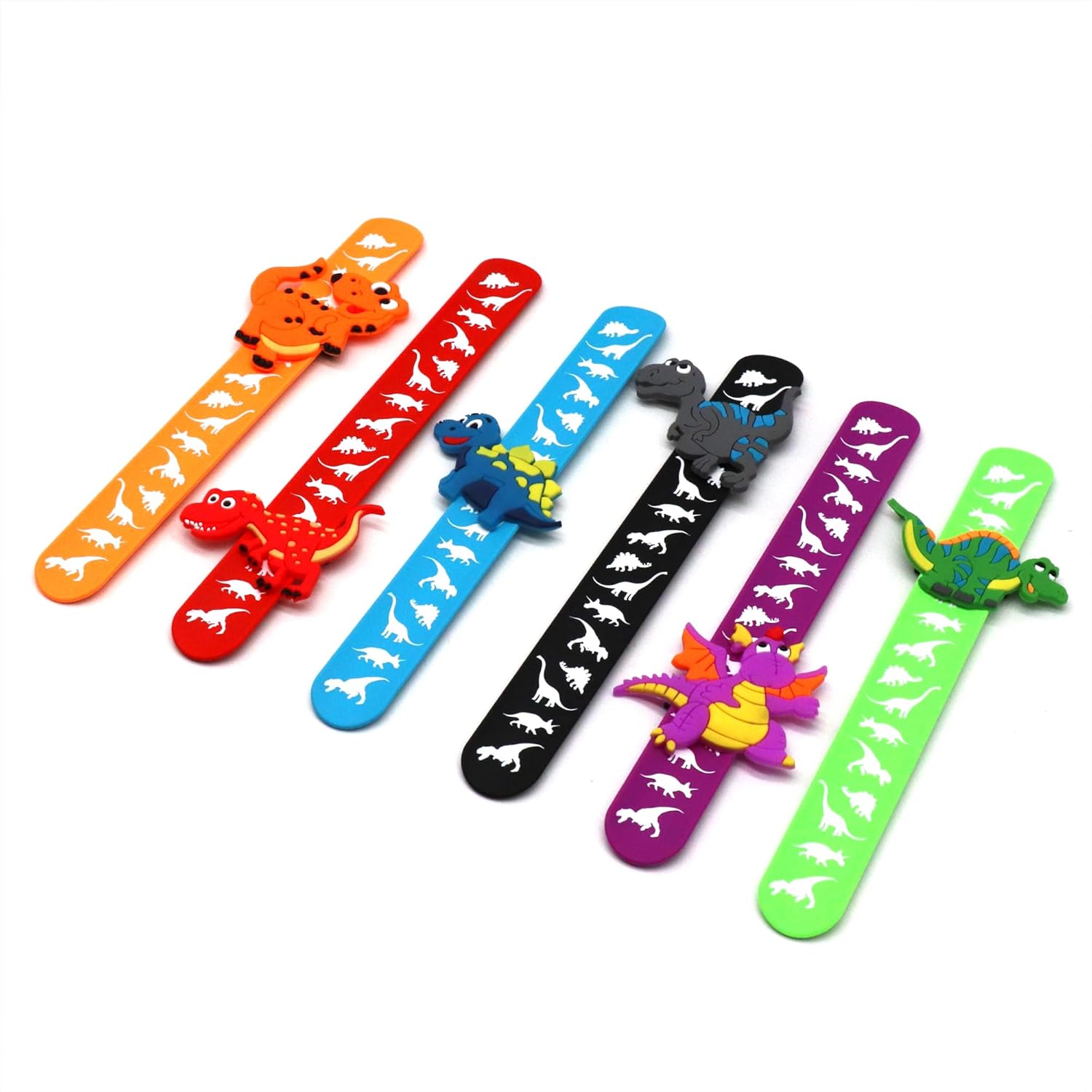 LOCHSOEL Dinosaur Slap Bracelets- Silicone Wristbands Adjustable Classroom Prizes,Carnival Games Birthday Gifts for Adults (6Pack)