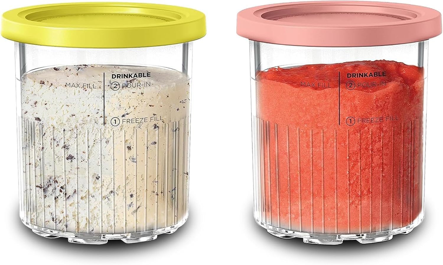 For Ninja Creami Deluxe NC500 NC501 Series Ice Cream Makers, BPA-Free & Dishwasher Safe, 24OZ Pints with Lids 2 Pack - Color Lids, Yellow/Pink
