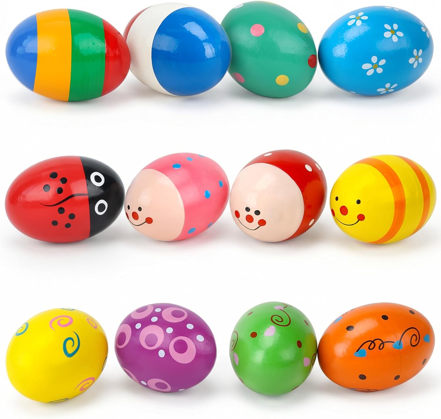 POPLAY 12PCS Wooden Egg Shakers, Musical Instruments for Babies Hand Maracas for Kids Easter Basket Stuffers Percussion Musical Eggs