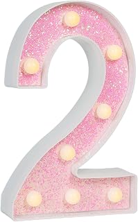 Pink Glitter Marquee Light Up Numbers, LED Number Lights Battery Operated for Girls 2nd 12th Pink Birthday Party Table Decorations, 2026 Graduation Party Decor, Number 2 Sign Warm White Lights