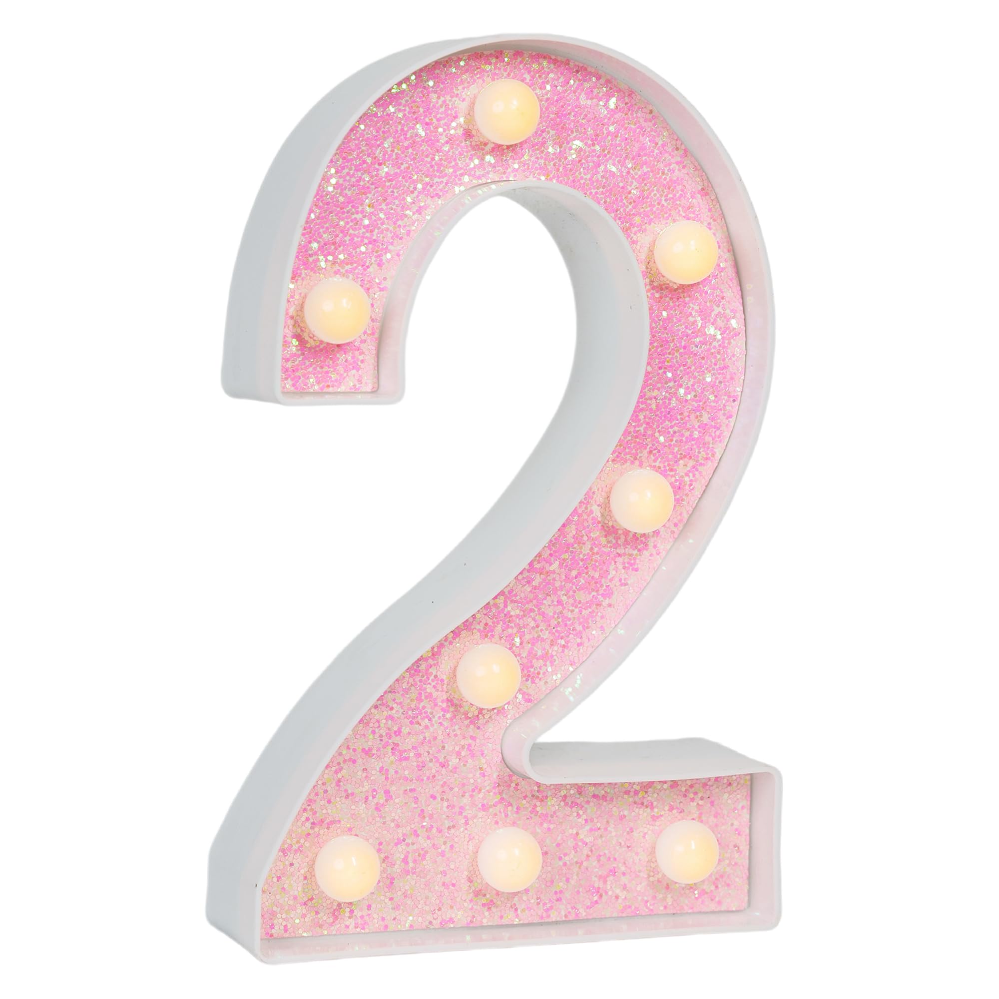 EUFONY Pink Glitter Marquee Light Up Numbers, LED Number Lights Battery Operated for Girls 2nd 12th Pink Birthday Party Table Decorations, 2026 Graduation Party Decor, Number 2 Sign Warm White Lights