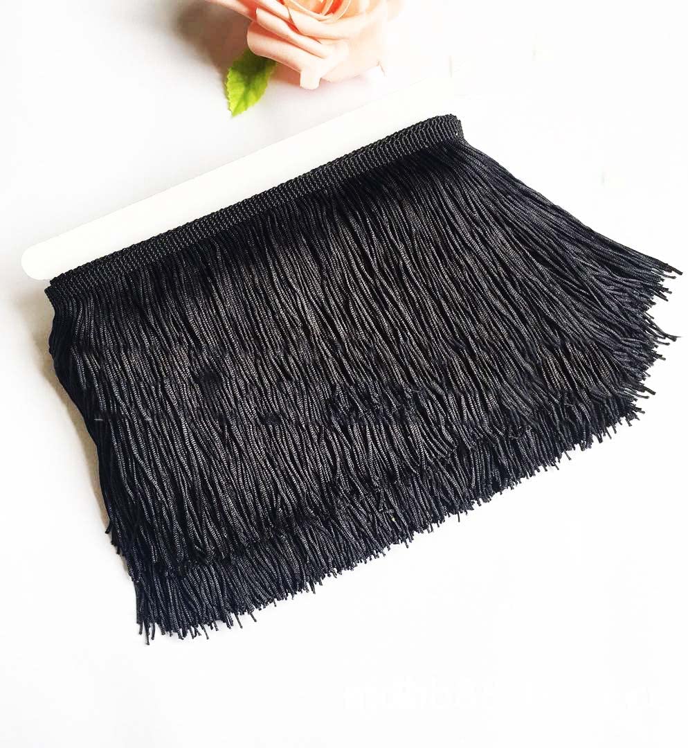 10 Yards of 6 Inch Fringe Trim Lace Tassel White Chainette Fringe Trim Ribbon for Latin Dance Dress DIY Clothing Embellishment Lamp Shade and Pillow Decorations-Black