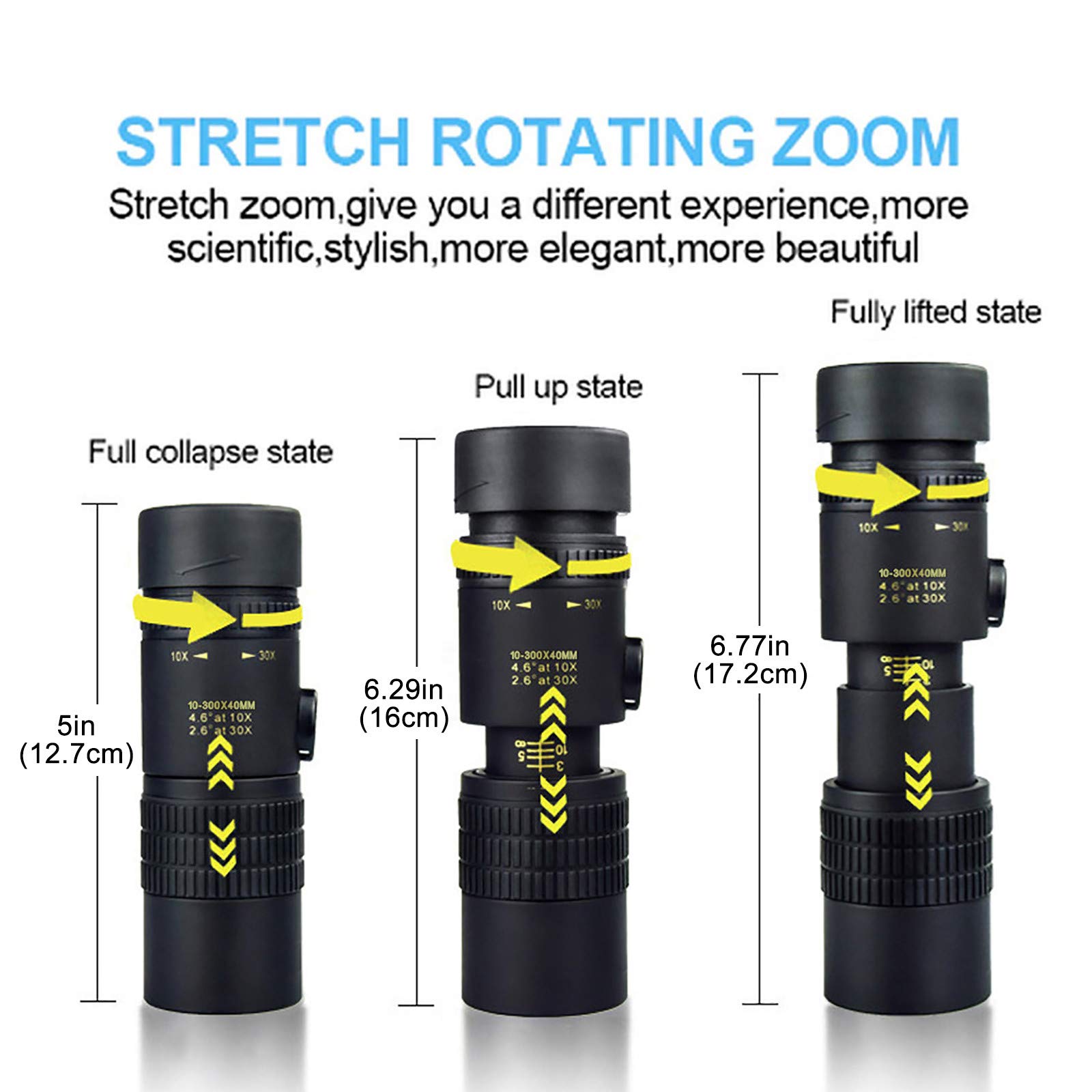 Telescopio monocular Alta Potencia 4k, 10-300x40 mm, superteleobjetivo, Zoom, Ligero, para Exteriores, con Soporte para teléfono, binoculares para observación Aves y Acampada.