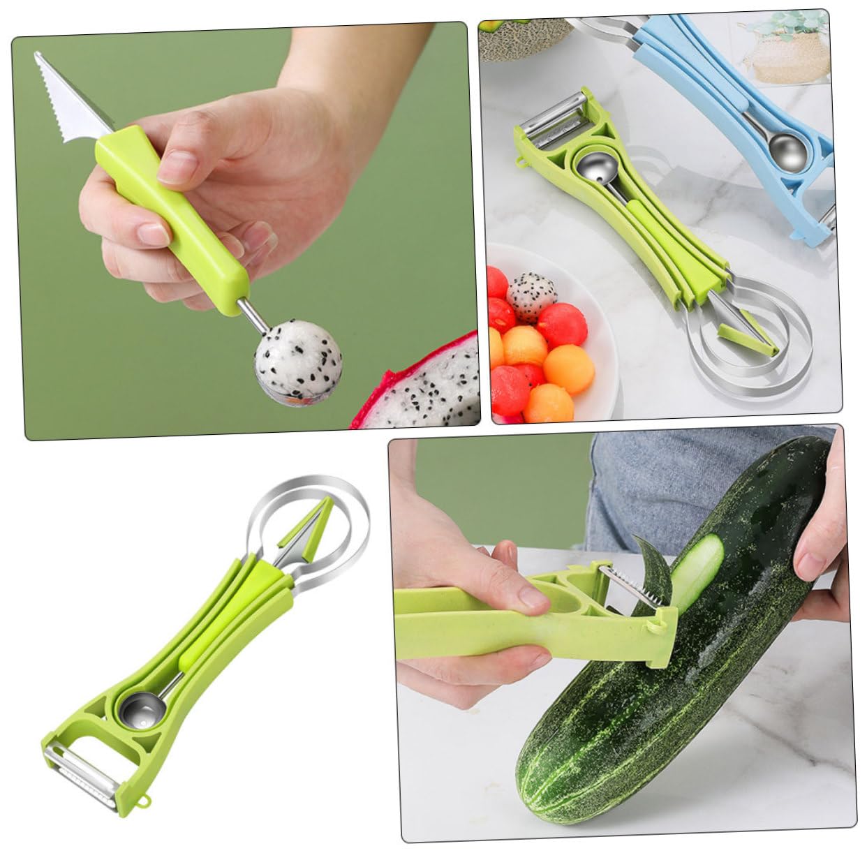 Cabilock 5 Sätze Melonen Ausstecher Multifunktionales Obstwerkzeug zum Schneiden und Ausstechen von Melonen für Frische Früchte und Desserts Ergonomisches Design Leicht zu Reinigen