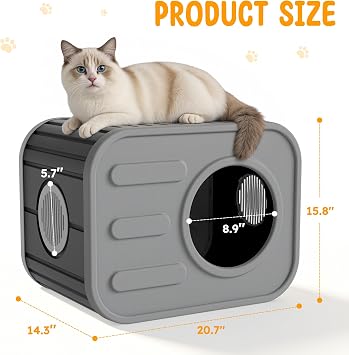 Outdoor Cat House Weatherproof with Camera-Shaped Design, Cat Houses for Outdoor Indoor Cats Sturdy Resin Outside Cat Shelter