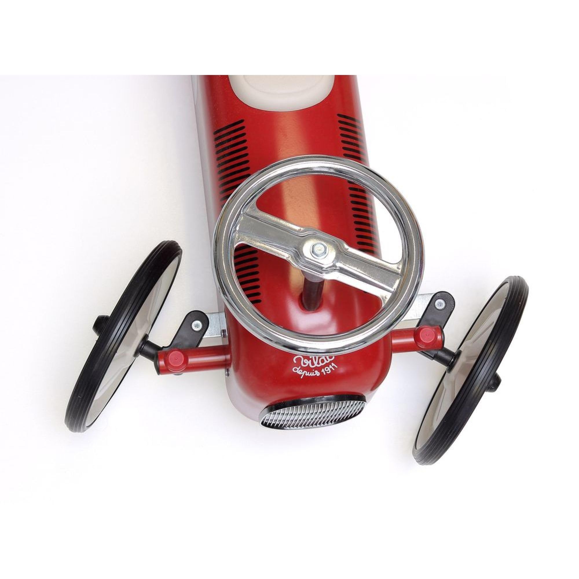 Vilac - Rutschauto Vintage Rot und Creme aus Metall – neue Räder & Sitzfläche cremeweiß raffiniert – Spielzeug für Kleinkinder – originelle Geschenkidee für den ersten Geburtstag ab 18 Monaten – 1049S