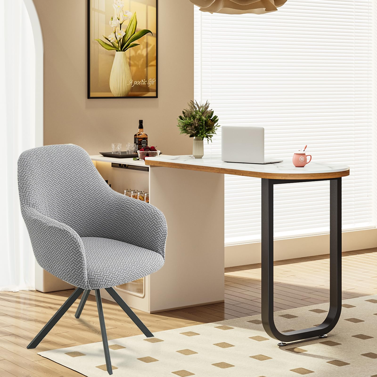 Lot de 2/4 housses de chaise avec accoudoirs en jacquard extensibles et lavables universelles pour salle à manger, hôtel, salon, décoration de mariage (gris clair, lot de 4)