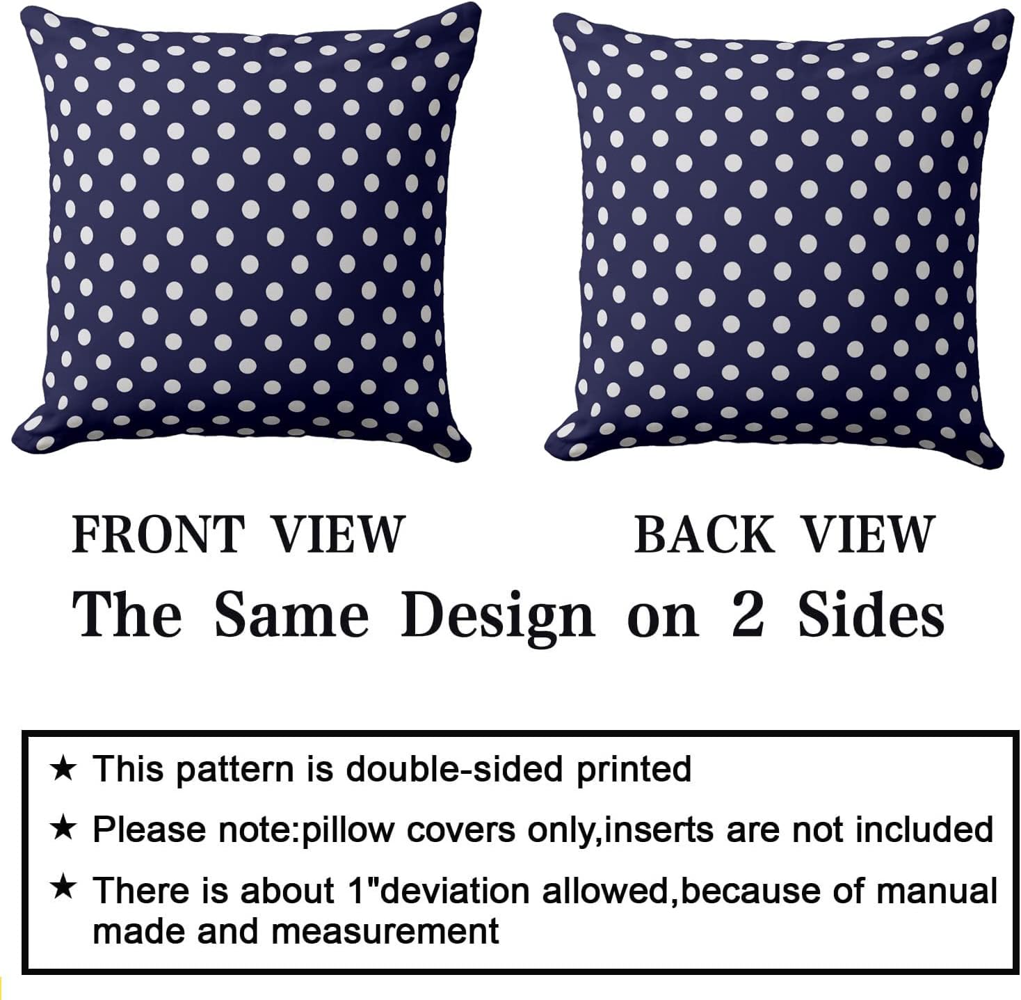 Navy White Polka Dots Outdoor Throw Pillow Cover 20 x 20inch Square Decorative Pillowcase for Couch, Chair, Bedroom
